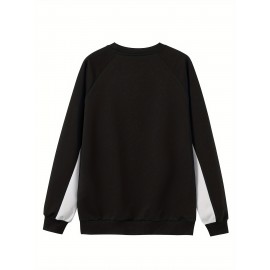 [Stylish Raglan Pullover for Spring] Men's Casual Letter Print Pullover - Stylish Long Sleeve T-Shirt with Raglan Design, Perfect for Spring & Fall