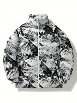Men'S Retro Vintage Money Print Jacket - Stylish Black & White Patterned Coat with Stand Collar, Zipper Closure, and Pockets for Casual or Daily Wear, Casual Outerwear | Vintage Style Coat | Polyester Fiber Jacket