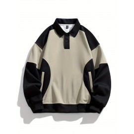 [NASAOVER Long Sleeve Shirt] Men's NASAOVER Colorblock Long Sleeve Shirt - Casual Loose Fit, Two-Tone Black/Beige, Button Detail, Ideal for Spring & Summer Outdoor Activities